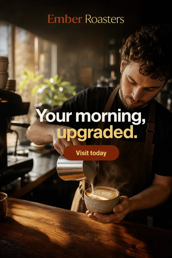 Example story ad for Ember Roasters, a fictional coffee shop