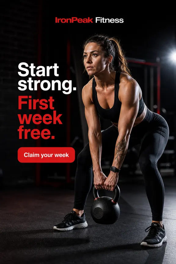 Example story ad for IronPeak Fitness, a fictional gym